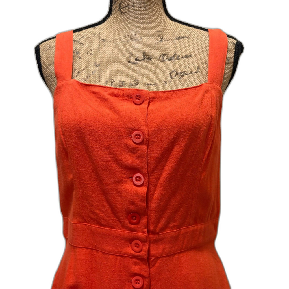 NWT Lulu's Sunny Personality Button Front Sundress Orange Linen Blend Large - Picture 2 of 7